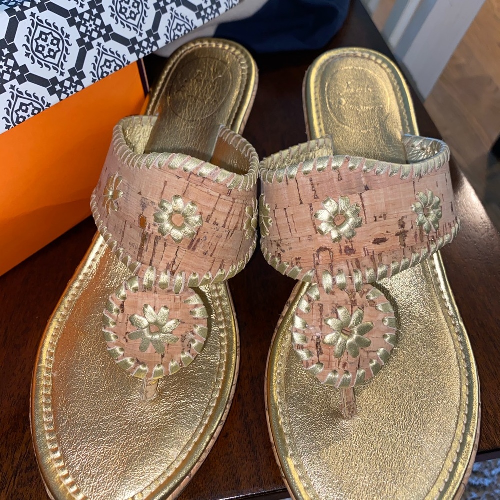 Jack Rogers gold wedges